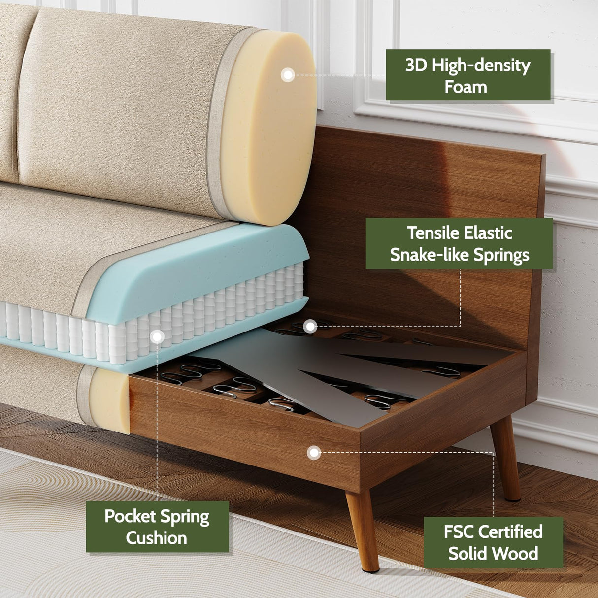 WEUP 68" Loveseat Sofa Oatmeal Linen Couch, Mid Century Modern Love Seat Couches for Living Room, Small Loveseat for Bedroom Office, Comfy Sofa with Spring Cushion, Solid Wood, Tool-Free Assembly WEUP