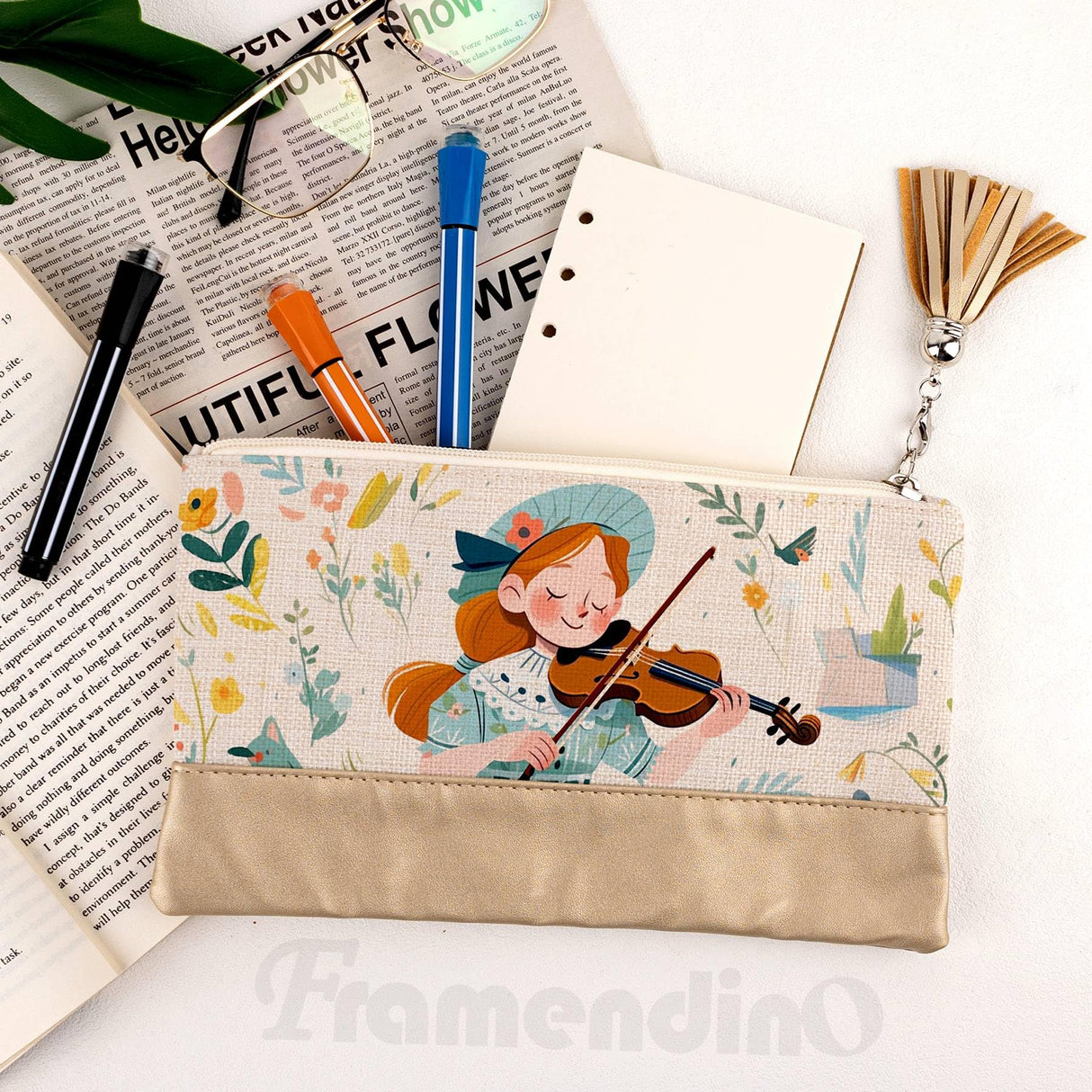 Framendino, 6 Pack Sublimation Blank Canvas Makeup Bags with PU leather Bottom DIY Heat Transfer Cosmetic Bag Pencil Pouches Travel Toiletry Tassel Zipper Bags for DIY Crafts Framendino