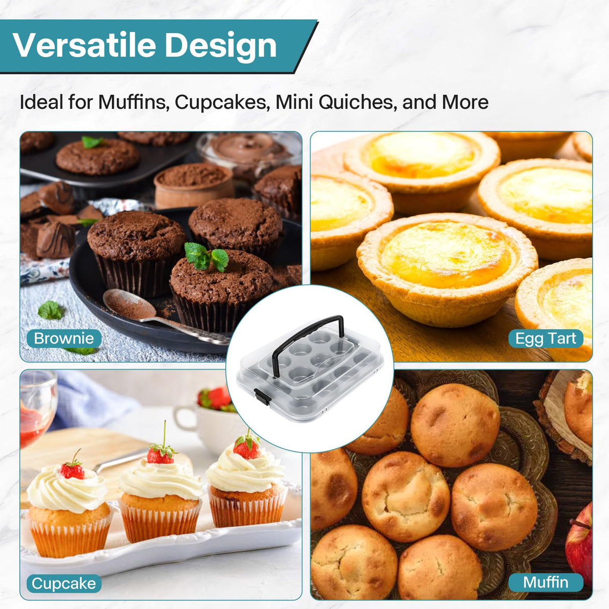 Spmarkt 2-Pack Muffin Pan with Carry Lid, Non-Stick 12-Cup Muffin Tin, Silver Cupcake Pan with Lid and Handle for Transporting, Suitable for Party, Holiday, Gathering etc Spmarkt