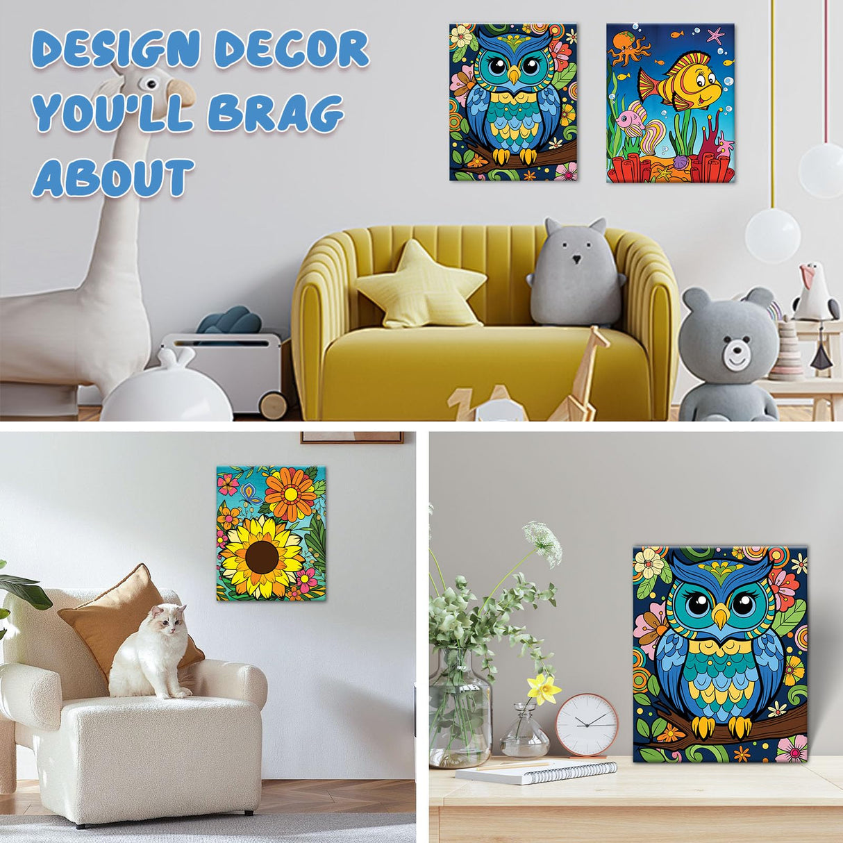 Kids Paint By Number Kits Age 8-12, 3 Pack 8x10 Inch Framed Canvas With 24x3ml Acrylic Pots, 6 Brushes, Painting Kits For Kids, Crafty By Numbers With Paint, 6-10 Year Old Girl Christmas Gift Jovial & Joyful