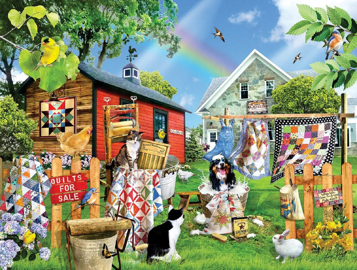 SUNSOUT INC - Wash Day Quilts - 500 pc Jigsaw Puzzle by Artist: Lori Schory - Finished Size 18" x 24" Animals - MPN# 35263 SunsOut