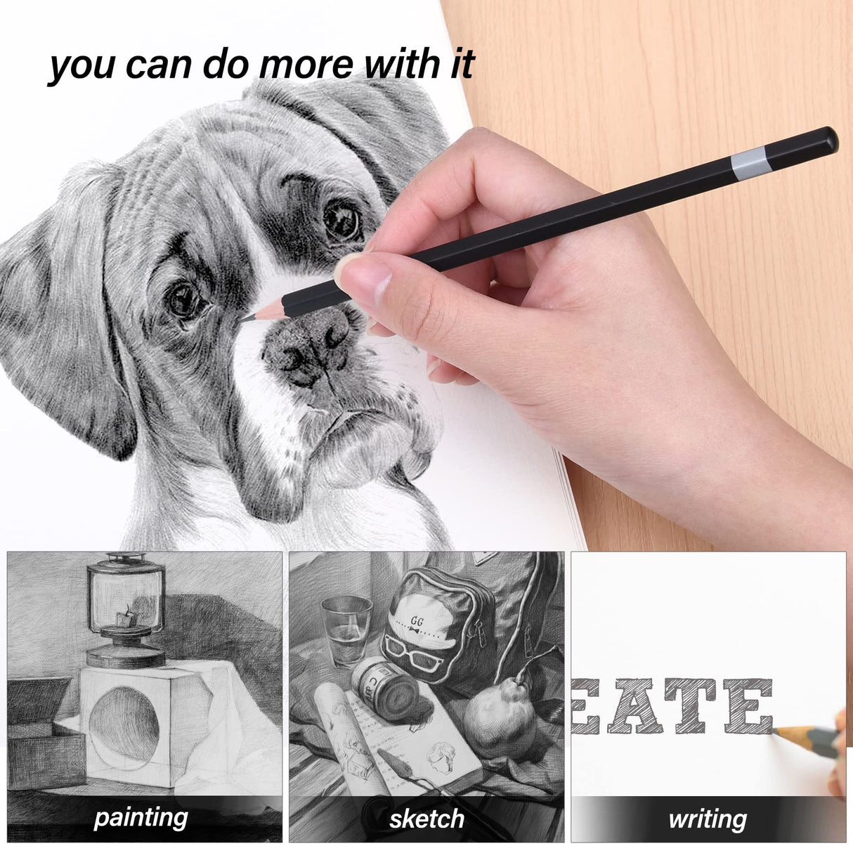 PABLUE Professional Triangular Drawing Sketching Pencil Set,6H,4H,2H,H,HB,F,B,2B,3B,4B,6B,8B,10B,12B Graphite Shading Pencils for Beginners,ProArtists,Drawing,Drafting,Sketching,Shading(14 Pcs) PABLUE