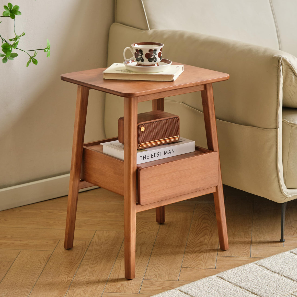 JIKUGO Nightstand with Drawers and Storage Shelf for Bedroom Bedside Tables Small Night Stands Bed Side Table JIKUGO