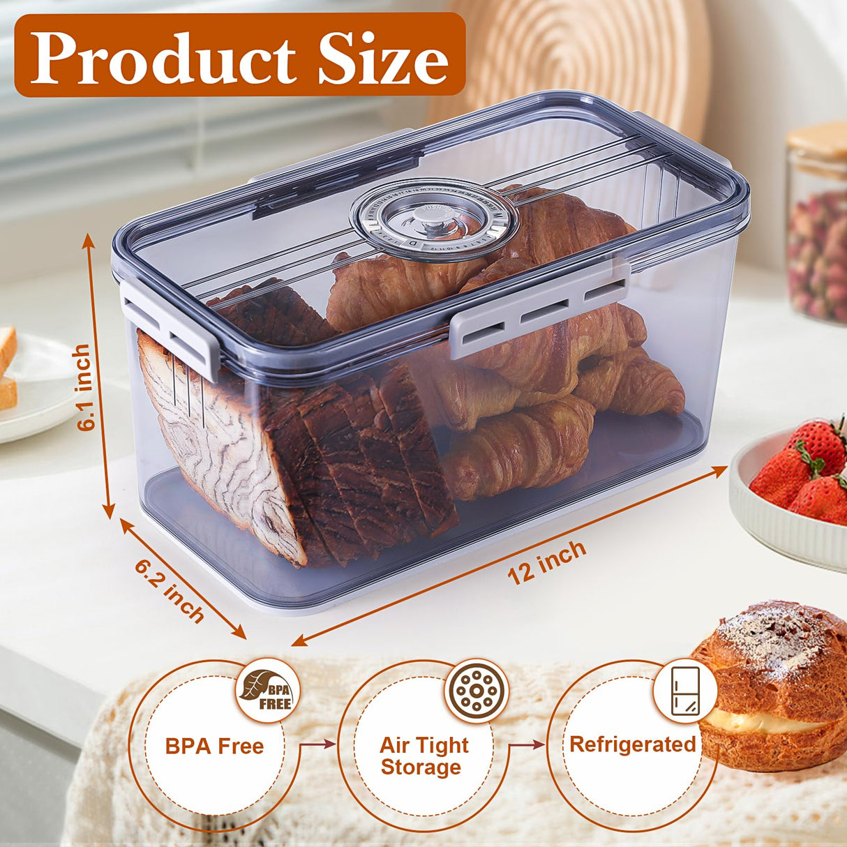 ANYPROLUS Bread Box for Homemade Bread, Bread Boxes for Kitchen Counter Airtight, Time Recording Bread Storage Container with Lid, Bread Containers Storage Airtight Loaf Bread Keeper, Grey ANYPROLUS