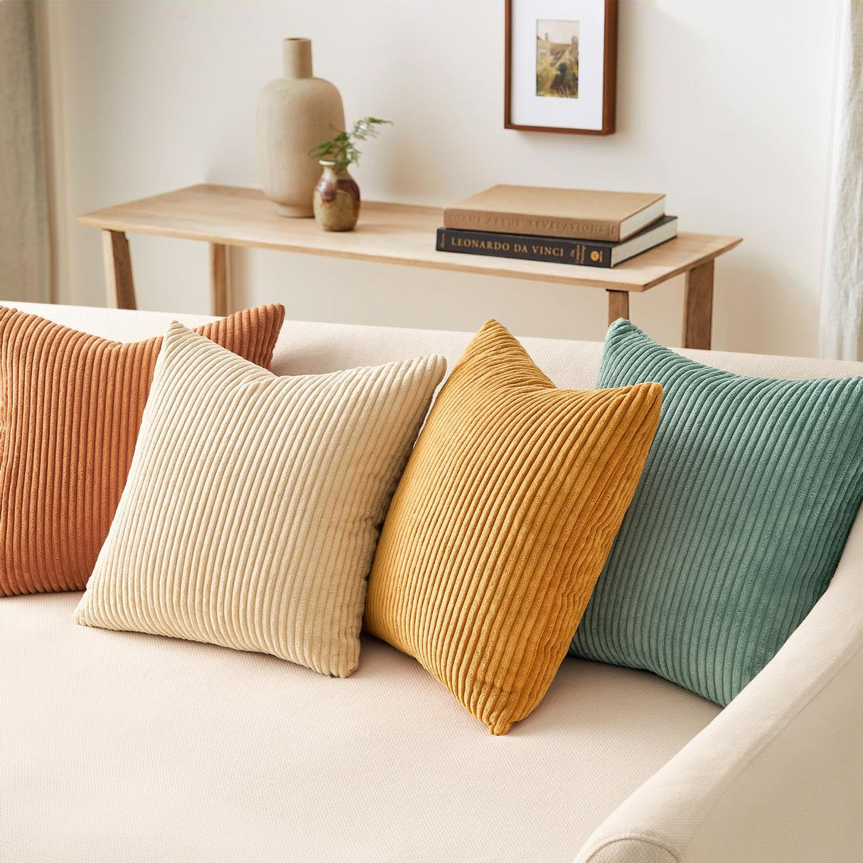 Topfinel Decorative Throw Pillow Covers Cushion Cases, Set of 4 Soft Velvet Modern Double-Sided Designs, Mix and Match for Boho Farmhouse Fall Home Decor (18x18 inch, Orange/Teal) Topfinel