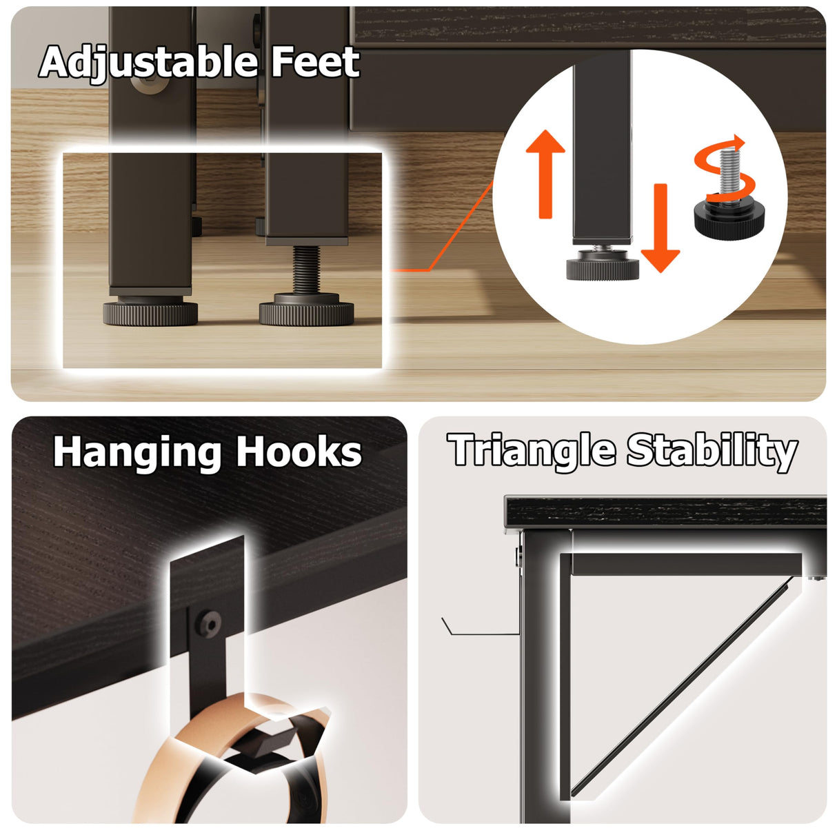 JOISCOPE Home Office Desk with Double Reversible Side Shelves and Headphone Hooks, Computer Desk for Working, Gaming, Studying, 55 inches, Black JOISCOPE