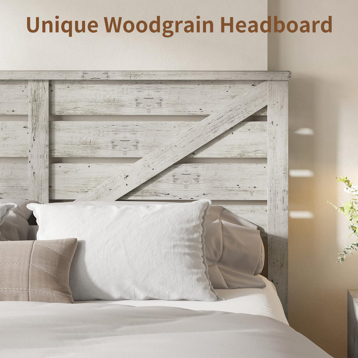 LUXOAK King Size Barn Door Wooden Bed Frame with Underbed Storage - Distressed White Finish LUXOAK