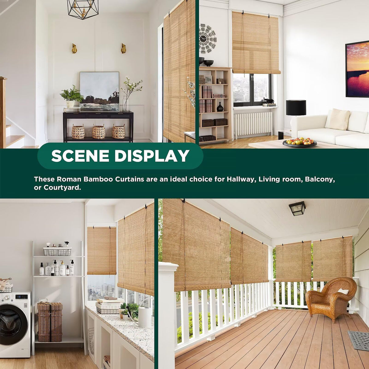Bamboo Blinds for Interior Windows, Easy to Install Bamboo Shades for Indoor Windows, Custom Roller Shades for Indoor Window and Outdoor Patio, 23" W x 48" H BAYUE