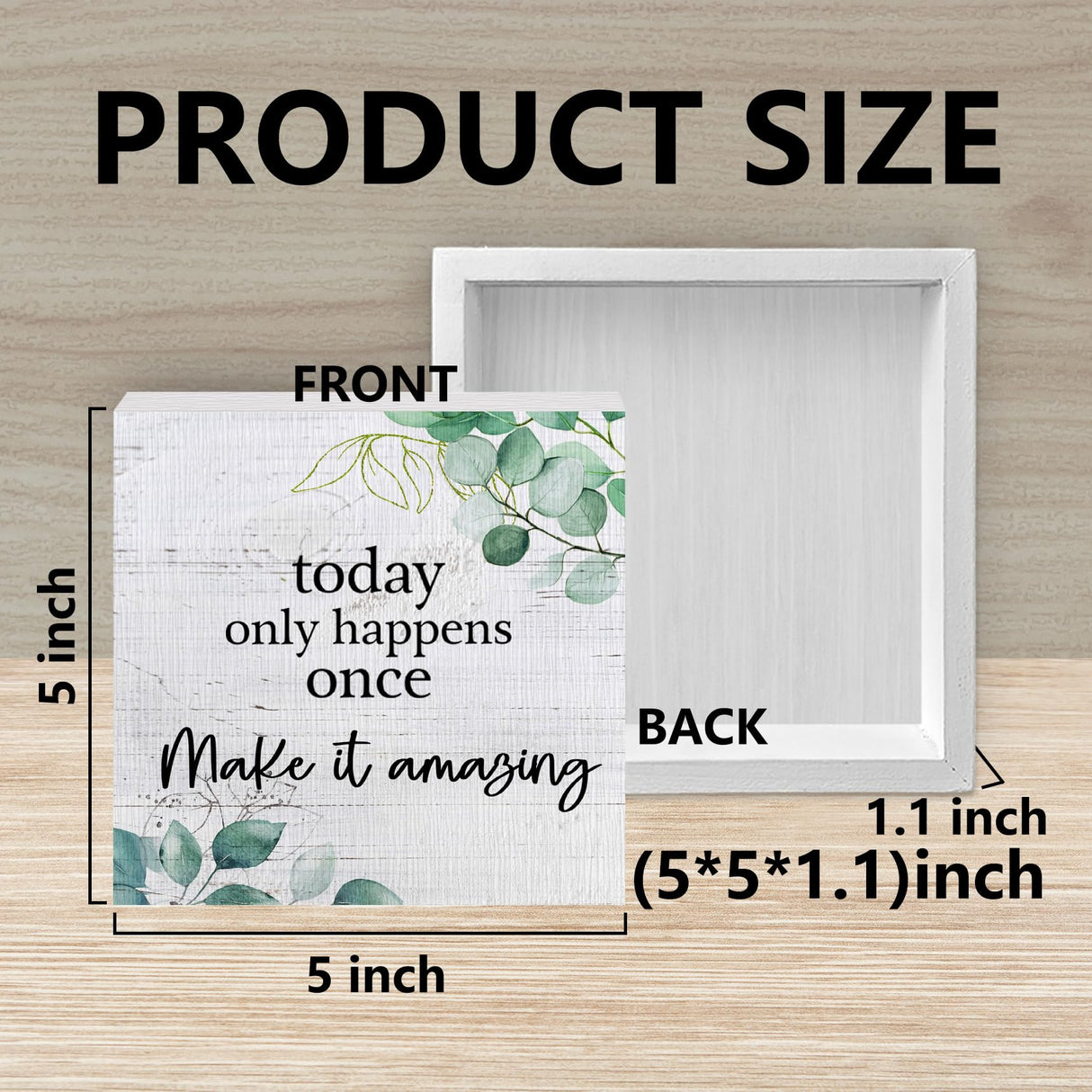 ANIANG Inspirational Wooden Box Sign, Motivational Desk Decor, Rustic Modern Farmhouse Decor, Today Only Happens Once Make It Amazing Wood Block Box Sign Plaque for Office Home Shelf Decor ANIANG