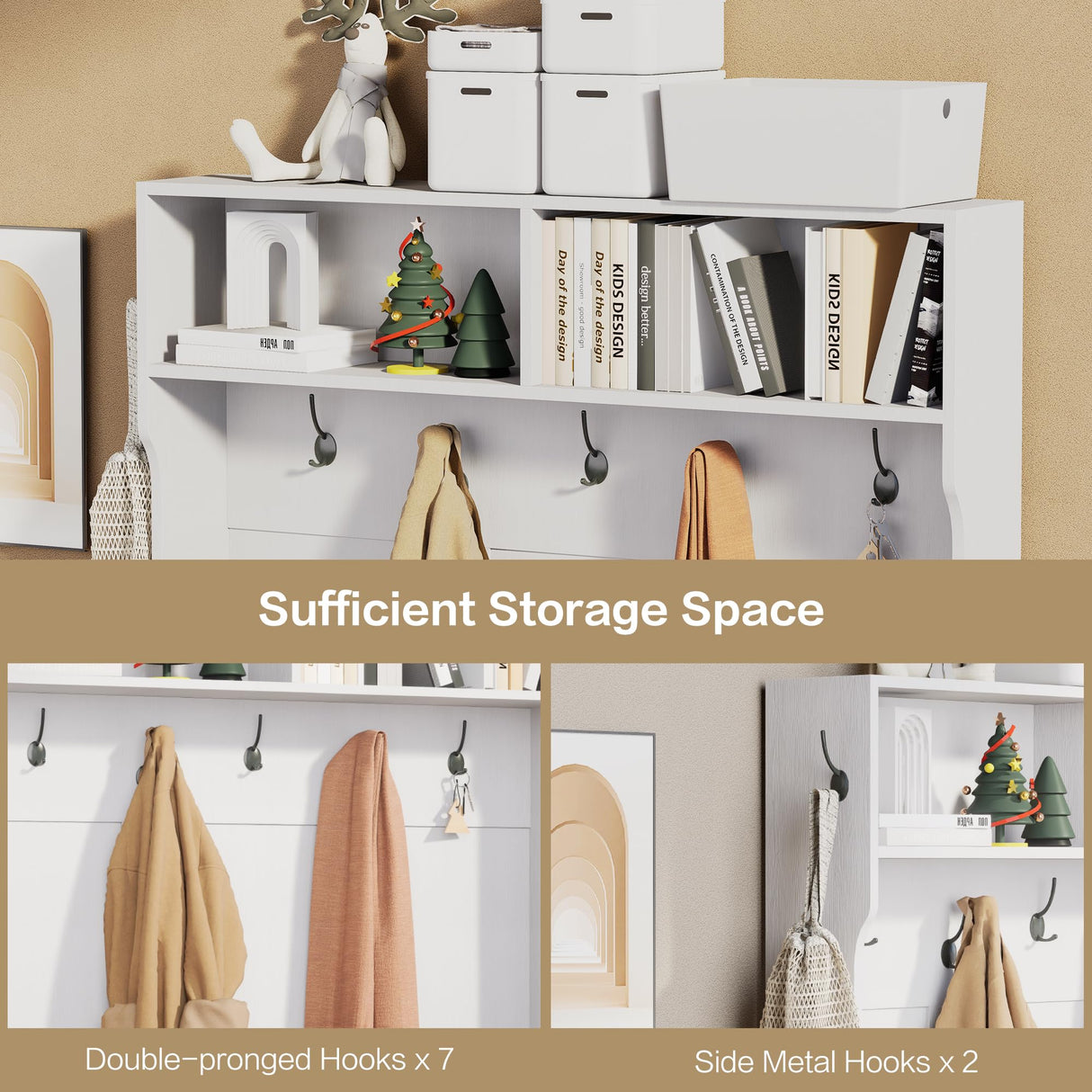 spanspace 71" Hall Tree with Bench and Shoe Storage, Entryway Hall Tree with 2 Doors and 6 Adjustable Shelves, Cushioned Mudroom Storage Bench with Coat Rack for Hallway and Living Room spanspace