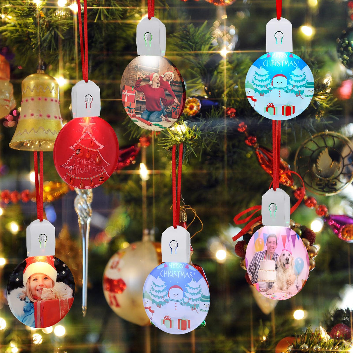 Halloscume 10 Pcs Light up Christmas Sublimation Ornament Blanks with Light Acrylic Blanks LED Ornaments Bulk for Xmas Tree DIY Handmade Crafts Christmas Party Decorations Supplies (Round) Halloscume