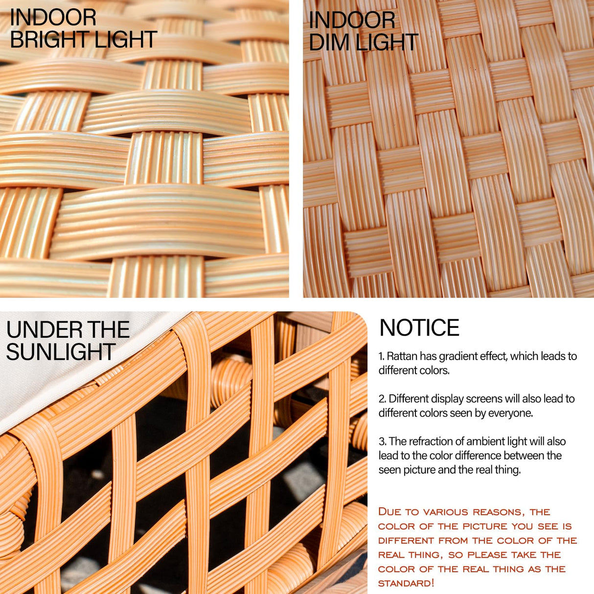 ARTBUSKE 5 Piece Patio Furniture Set Modular Outdoor Furniture Set Wicker Sectional Patio Sofa with Table Cushions Patio Set for Balcony Porch Deck Yard (Salmon&Orange Wicker, Sand Cushion) ARTBUSKE