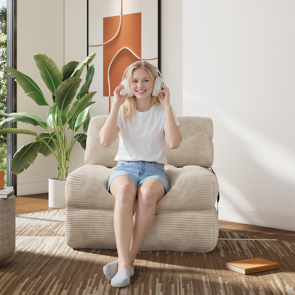 WLIVE Futon Sofa Bed,with Pillow, Floor Couch Bed for Living Room Dorm Bedroom, Single, Adult Teen Child, Beige WLIVE