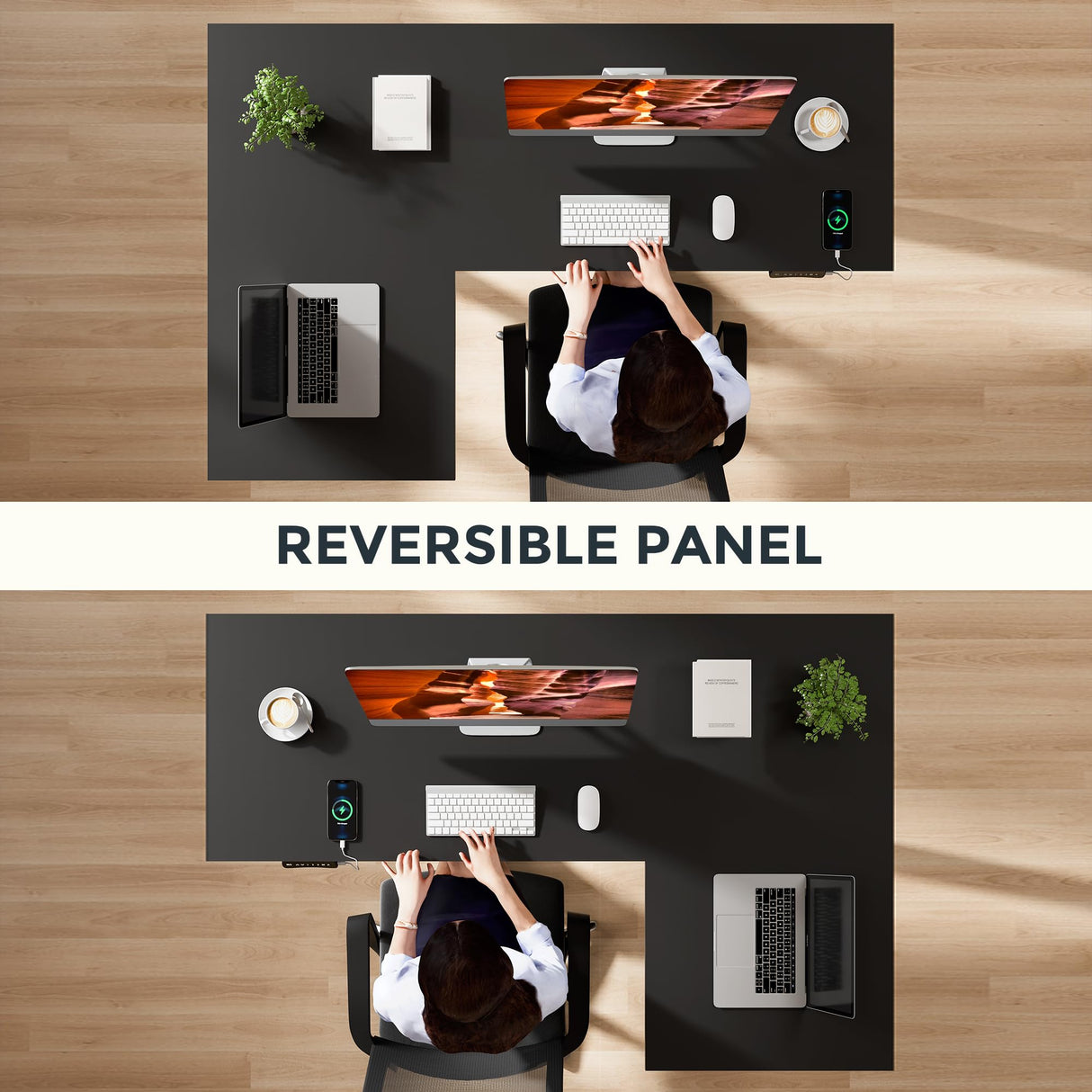 FitStand L shaped corner standing desk with dual motor, large 63x40 electric height adjustable gaming table, stand up home office desk computer workstation, Black FitStand