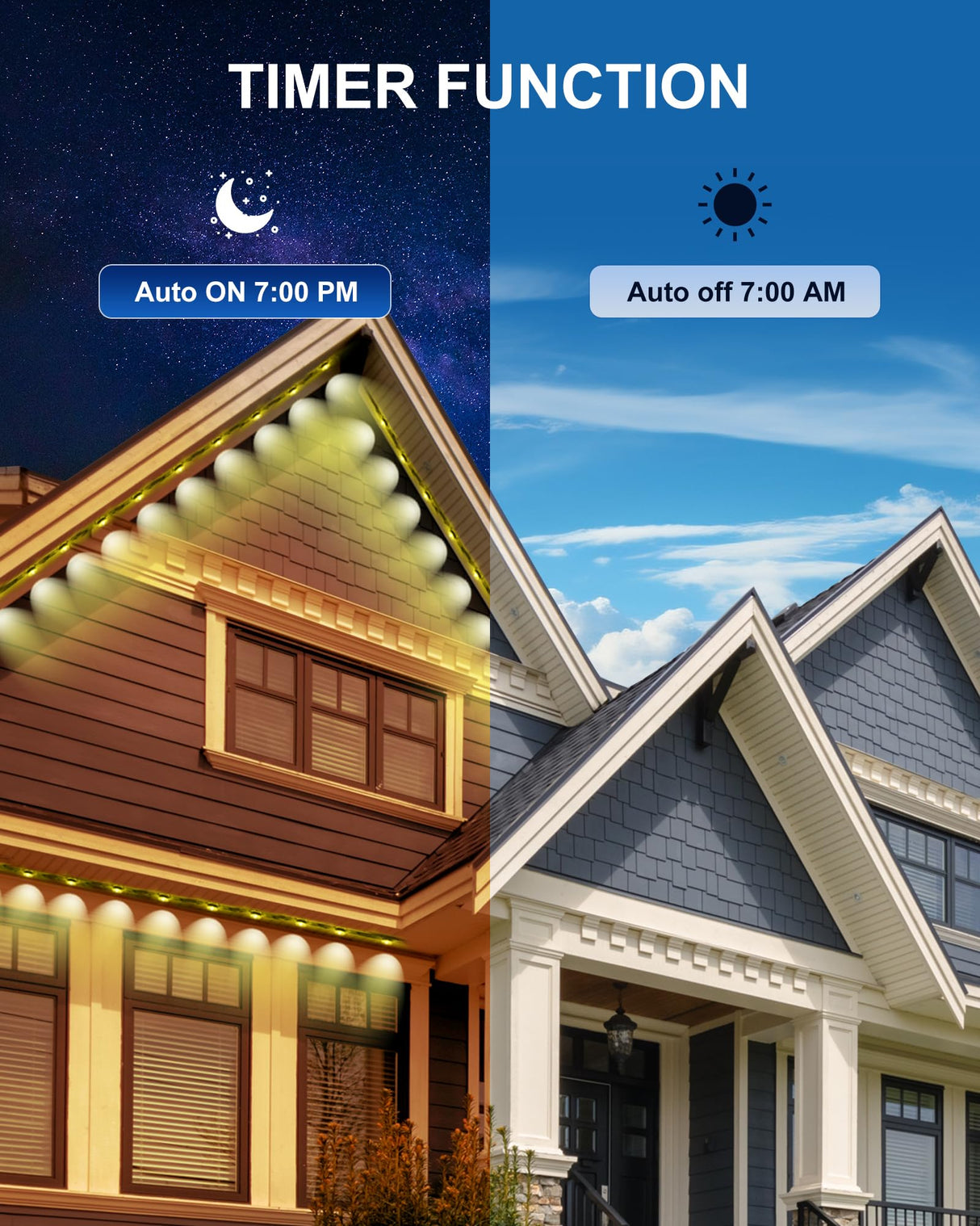 Nexillumi Permanent Outdoor Lights for House, 100ft Smart RGB Plus IC Outside Lights with 60 Scene Modes, IP67 Waterproof Eaves Lights for Christmas All Holiday Decorations Nexillumi