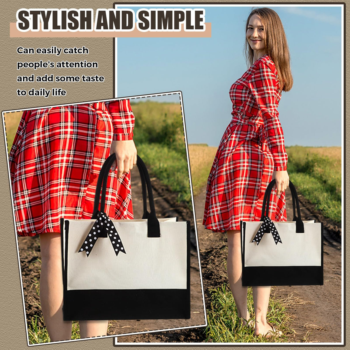 Saillong 20 Pcs Canvas Tote Bag Bulk Initial Women Gift Bags 15.7 x 11.8 x 6.7 Inches Sublimation Personalized Blank Shopping Bags with Handle Grocery Bag for Wedding Bridesmaid, Birthday, White Black Saillong