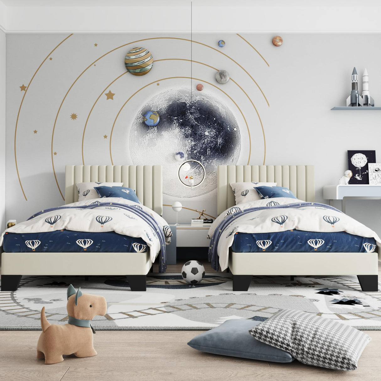 IOILORI Twin Size Bed Frame, Velvet Upholstered Platform Bed with Adjustable Tufted Headboard, Sturdy Frame and Slats, No Noiseless, No Box Spring Required, Easy Assembly, Beige IOILORI