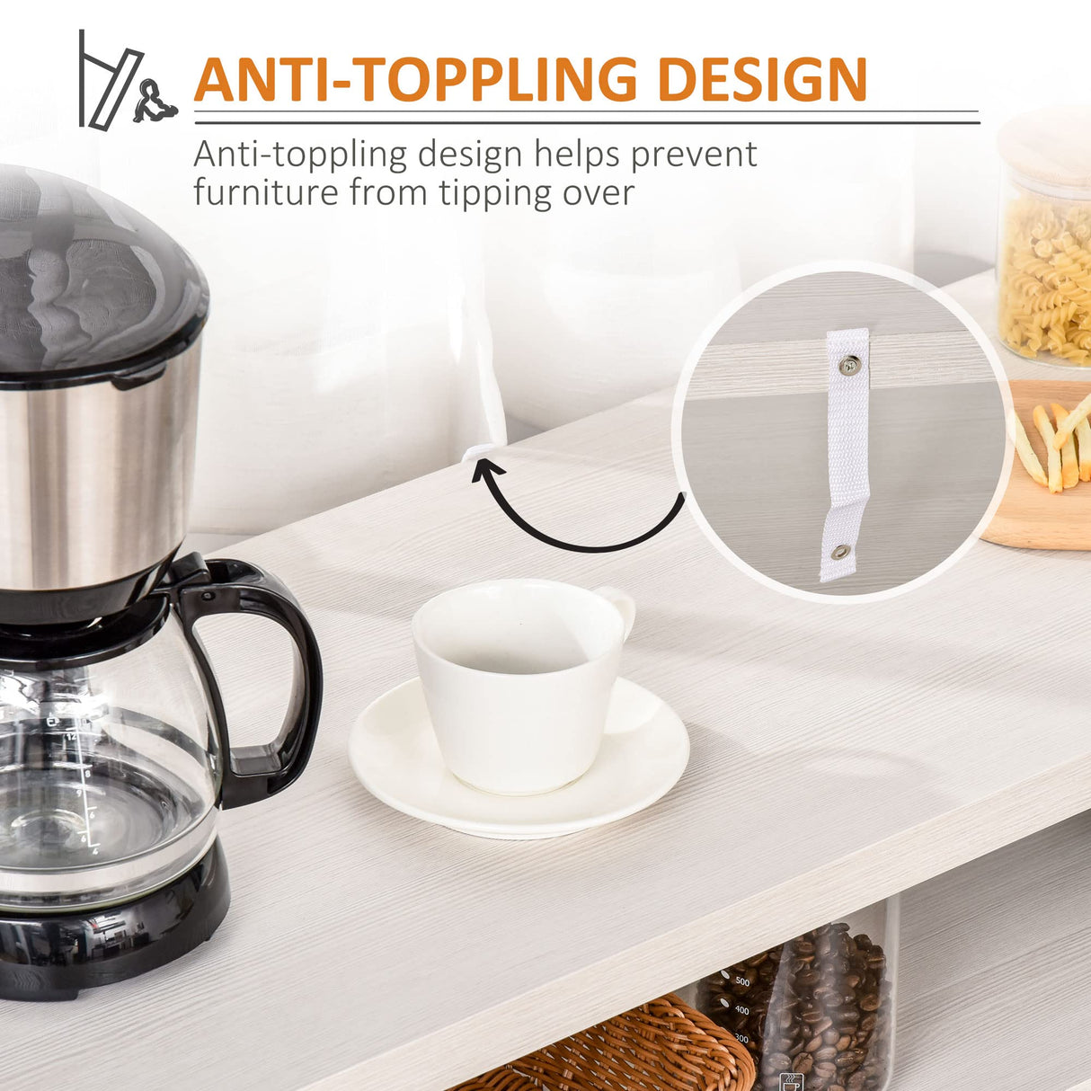 HOMCOM Farmhouse Sideboard Buffet Cabinet, Coffee Bar Cabinet with Storage Shelves, Kitchen Cabinet with 2 Framed Glass Doors and Anti-Topple, White HOMCOM