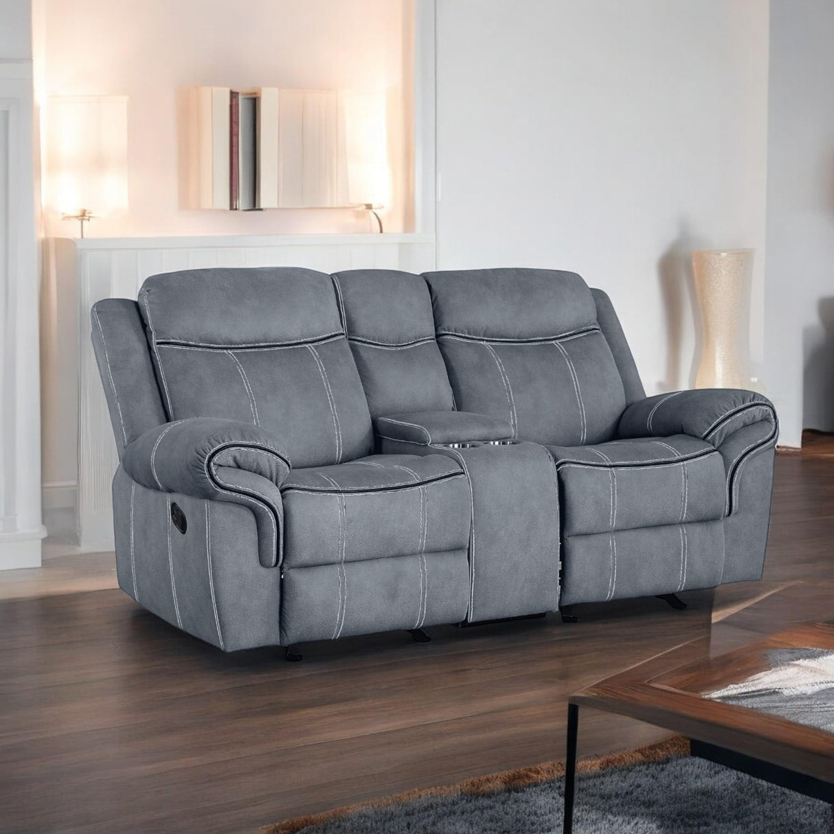 Acme Zubaida Reclining Loveseat with USB Dock and Console in 2-Tone Gray Velvet Acme