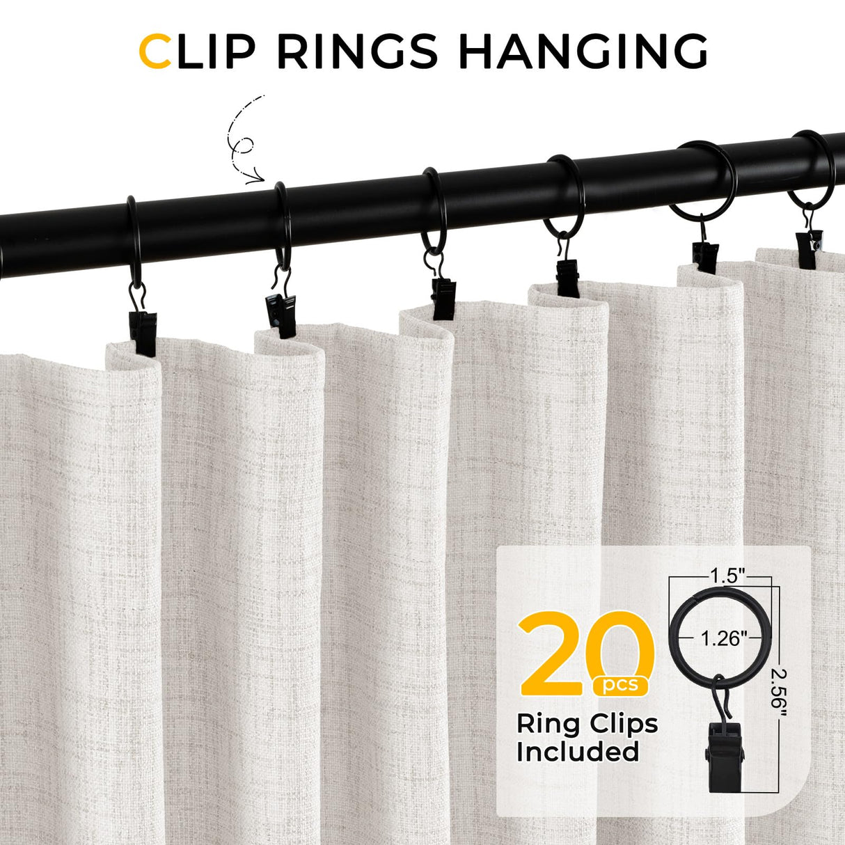 INOVADAY 100% Blackout Curtains for Bedroom, Black Out Curtains Clip Rings/Rod Pocket Linen Blackout Drapes 2 Panels Set, Thermal Insulated Drapes for Living Room, Beige, W50 x L108 INOVADAY