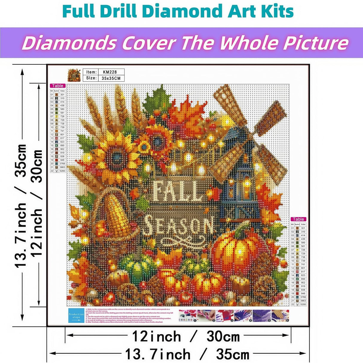 JYXSJYYD 5D DIY Fall Season Diamond Art Kits for Adults,Harvest Season Diamond Paintings Kits for Beginners,Paint by Diamonds Dot Full Drill Gem Art Crafts,Home Wall Decoration 13.8x13.8 Inches JYXSJYYD