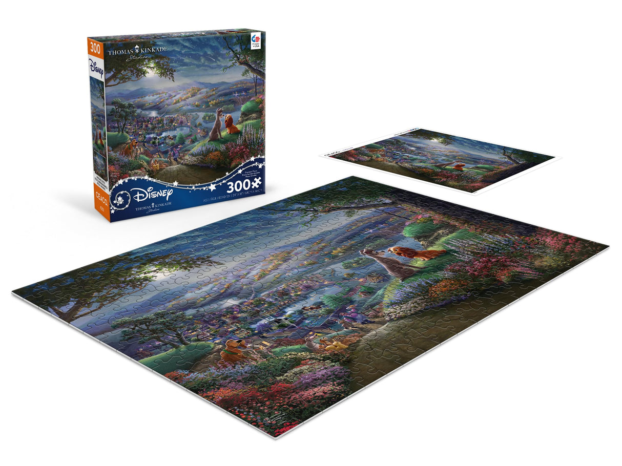 Ceaco - Disney - Thomas Kinkade - Lady and The Tramp Falling in Love - 300 Oversized Piece Jigsaw Puzzle Ceaco