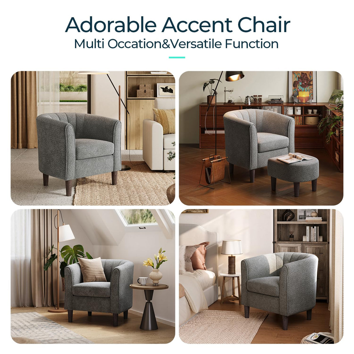 LINSY Accent Chair Ottoman Set: Chenille Barrel Chair with Foot Rest, Mid-Century Modern Small Reading Chair Upholstered Armchair with Footrest for Living Room Bedroom Study Room Office LINSY