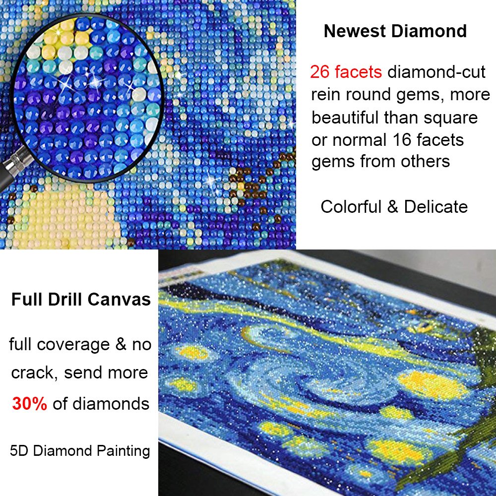 OWAY Full Drill 5D Diamond Painting 20X16 inch, Paint by Number Kits Starry Night Diamond Painting Kits for Home Wall Decor OWAY