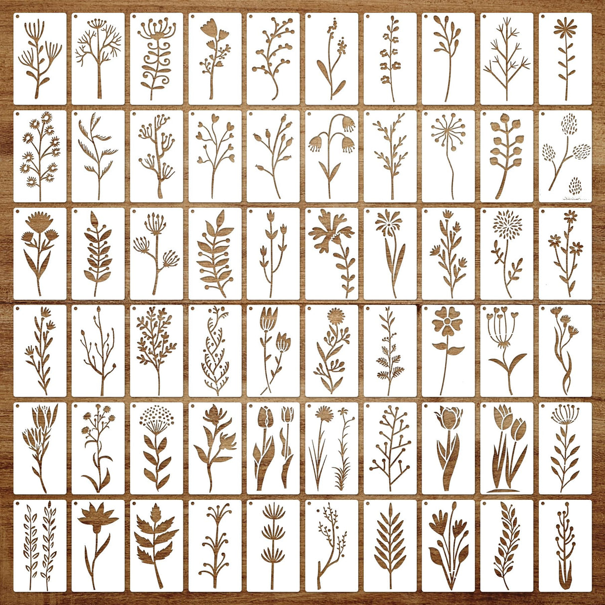 OPUHOHR 60PCS Flower Leaf Stencils for Crafts, Small Painting Stencils, Floral Templates for Wall Card Rockwood Signs Coasters Canvas Home Decor OPUHOHR