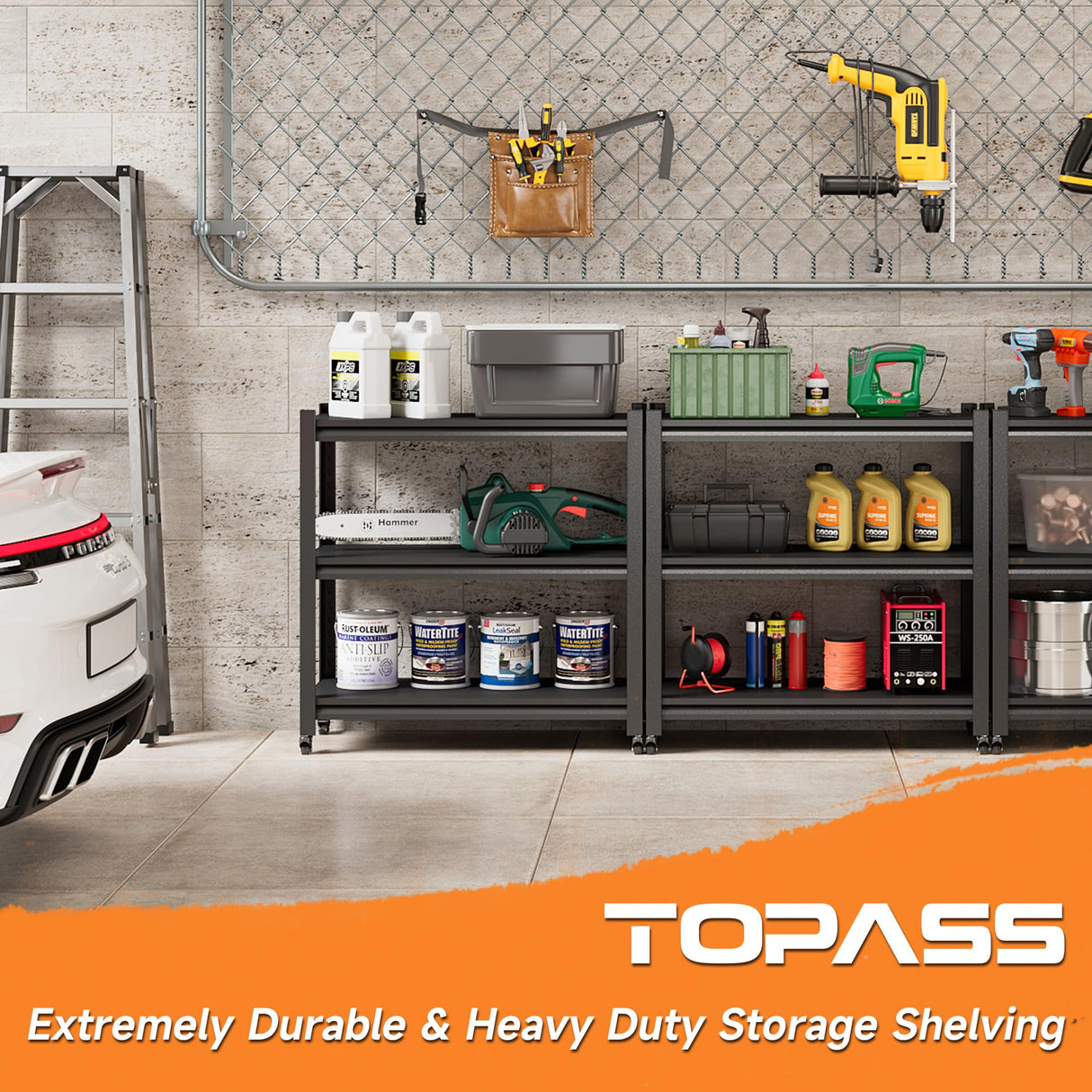 TOPASS Workbench on Wheels, Adjustable Heavy Duty Work Table with Wheels, Heavy Duty Workstation, Metal Tool Work Bench for Garage Warehouse Workshop, 32" H x 18" D x 34" W Topass