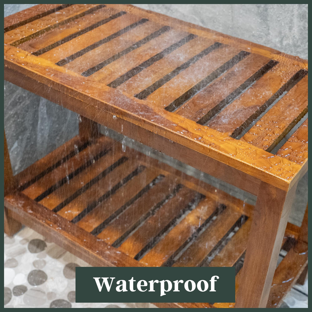 Teak Shower Bench - with Shelf, 25 Inch, Wooden Seat Stool for Bathroom, Spa, Garden, Fully Assembled, The Akar 25 The Teaky Hut