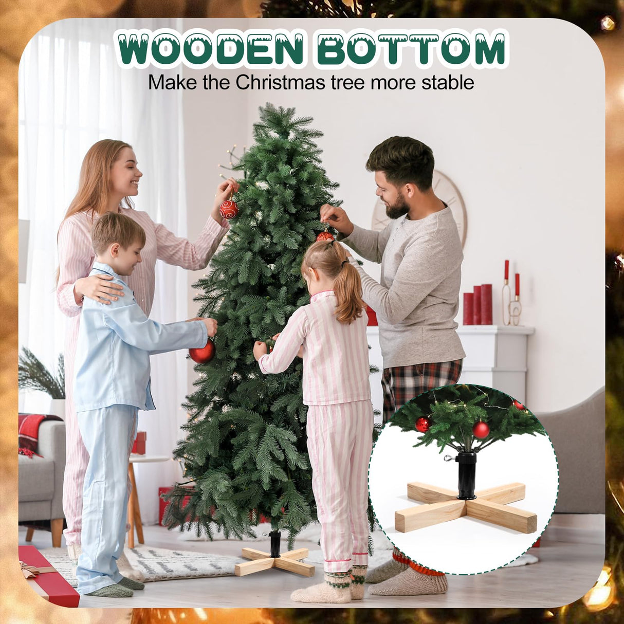 Soaoo Wood Christmas Tree Stand 15.7 Inch Replacement Xmas Tree Stand Base Stable Fake Christmas Tree Base with Thumb Screw Adjustable Fits 0.5 to 1.26 Inch Tree Pole for Artificial Tree (Black Pole) Soaoo