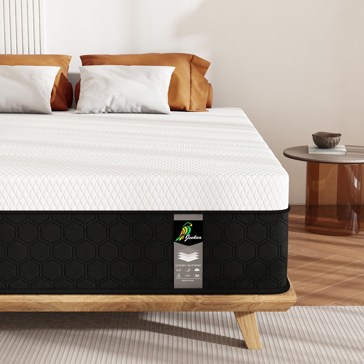 JEEKEA Full Size Mattress, 10 Inch Innerspring Hybrid Mattress in a Box with Memory Foam for Back Pain Relief, Medium Firm Mattress with Motion Isolation & Strong Edge Support JEEKEA