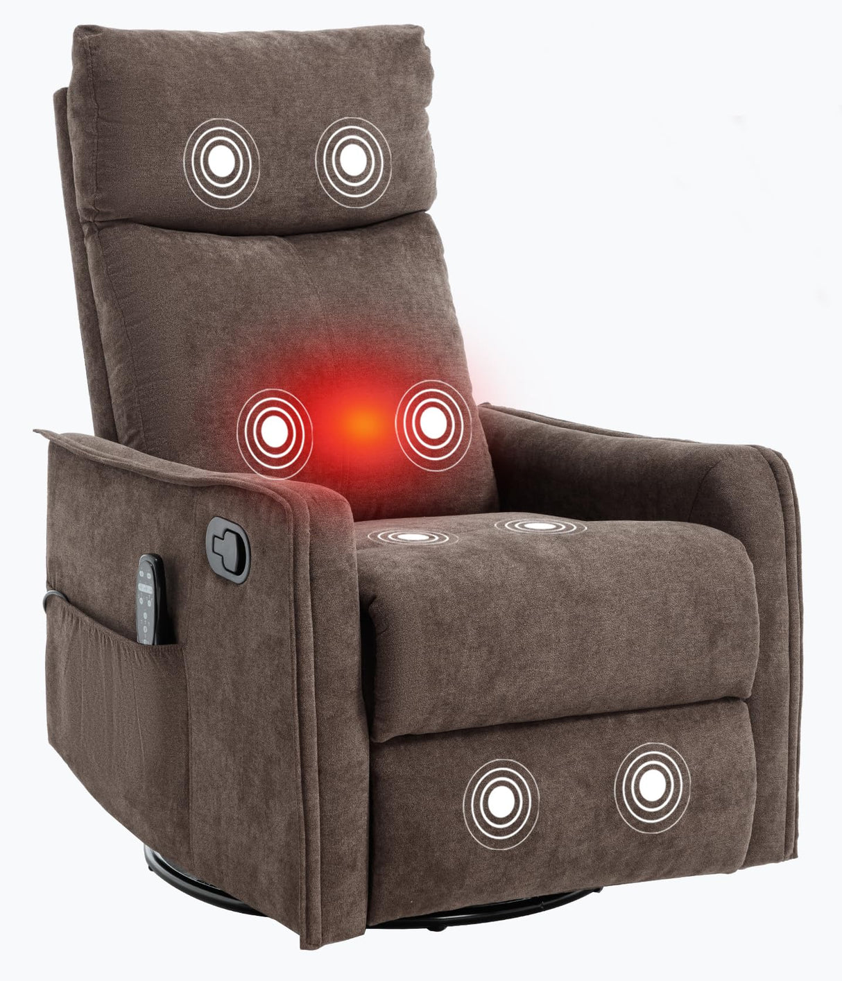PELUMY Rocker Recliner Chair with Heat Massage - Manual Swivel Recliner for Living Room and Bedroom, 8 Vibration Points, Lumbar Heat, Glider Rocking Chair for Adults (Brown) PELUMY