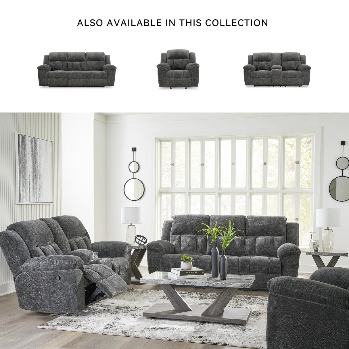 Signature Design by Ashley Frohn Contemporary Manual Reclining Loveseat with Console with Console, Storage and Cup Holders, Gray Signature Design by Ashley