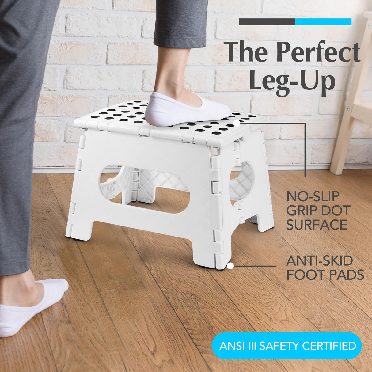 Handy Laundry Folding Lightweight Step Stool is Sturdy Enough to Support Adults and Safe Enough for Kids. Opens Easy with One Flip. Great for Kitchen, Bathroom or Bedroom. (White) Handy Laundry