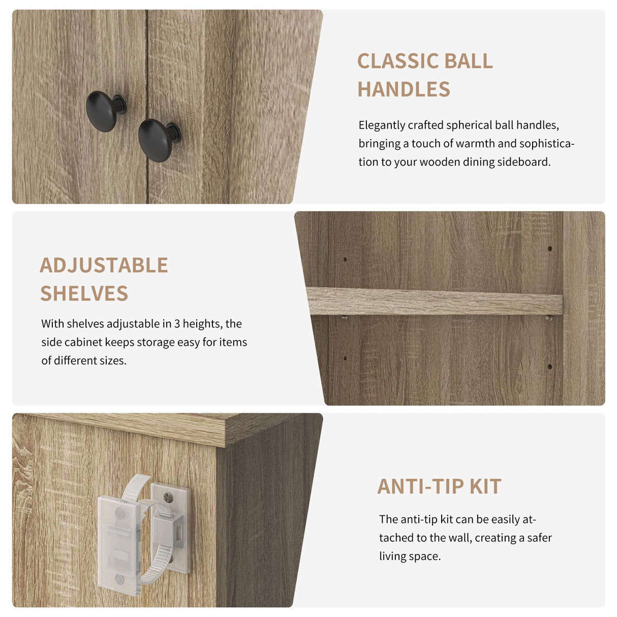 knoworld Buffet Cabinet with Storage Farmhouse Buffet Sideboard with 4 Doors, 55'' Large Kitchen Storage Cabinet Wood Coffee Bar Buffet Table for Kitchen, Dining Room, Entryway knoworld