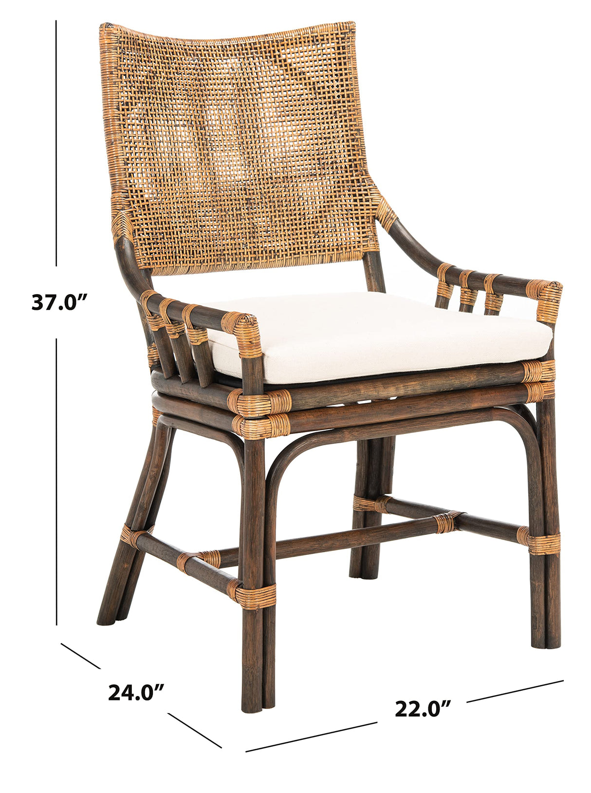 SAFAVIEH Home Collection Donatella Natural Wash/White Cushion Living Room Dining Room Bedroom Office Foyer Rattan Chair Safavieh