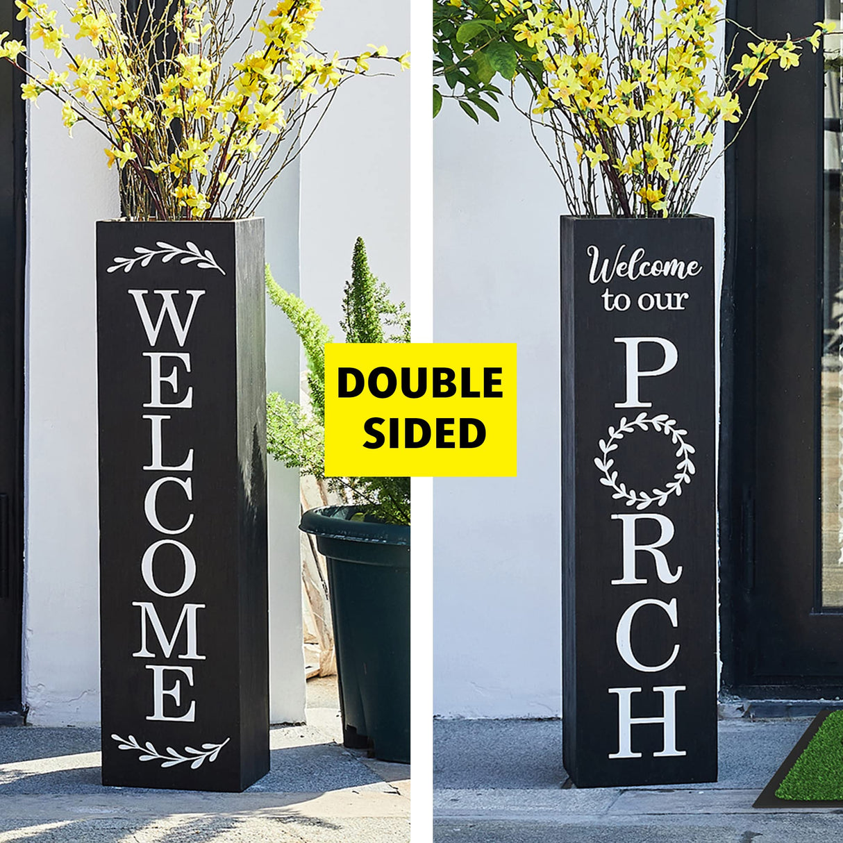 Glitzhome 30"H Wooden Rustic WELCOME Porch Sign, Boxed Double Sided Rustic Home Porch Sign for Front Porch Decor, Black glitzhome