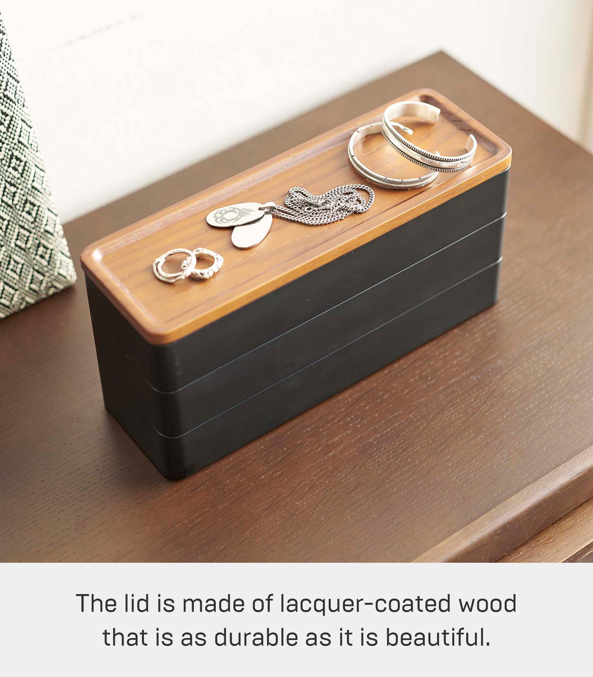 Yamazaki Home Rin Stacking Watch And Accessory Case, Jewelry Box Organizer For Glasses, 3-Tier - Accessories - Plastic + Wood, Black YAMAZAKI