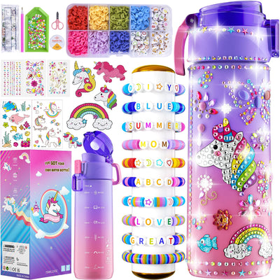 Gifts for Girls 4-12, Decorate Your Own Water Bottle Kits for Girls, Unicorn Diamond Painting Toys & Friendship Bracelet Kit, Fun Arts Crafts for Kids Ages 4-6-8-10, Birthday Gifts Toys for Kids
