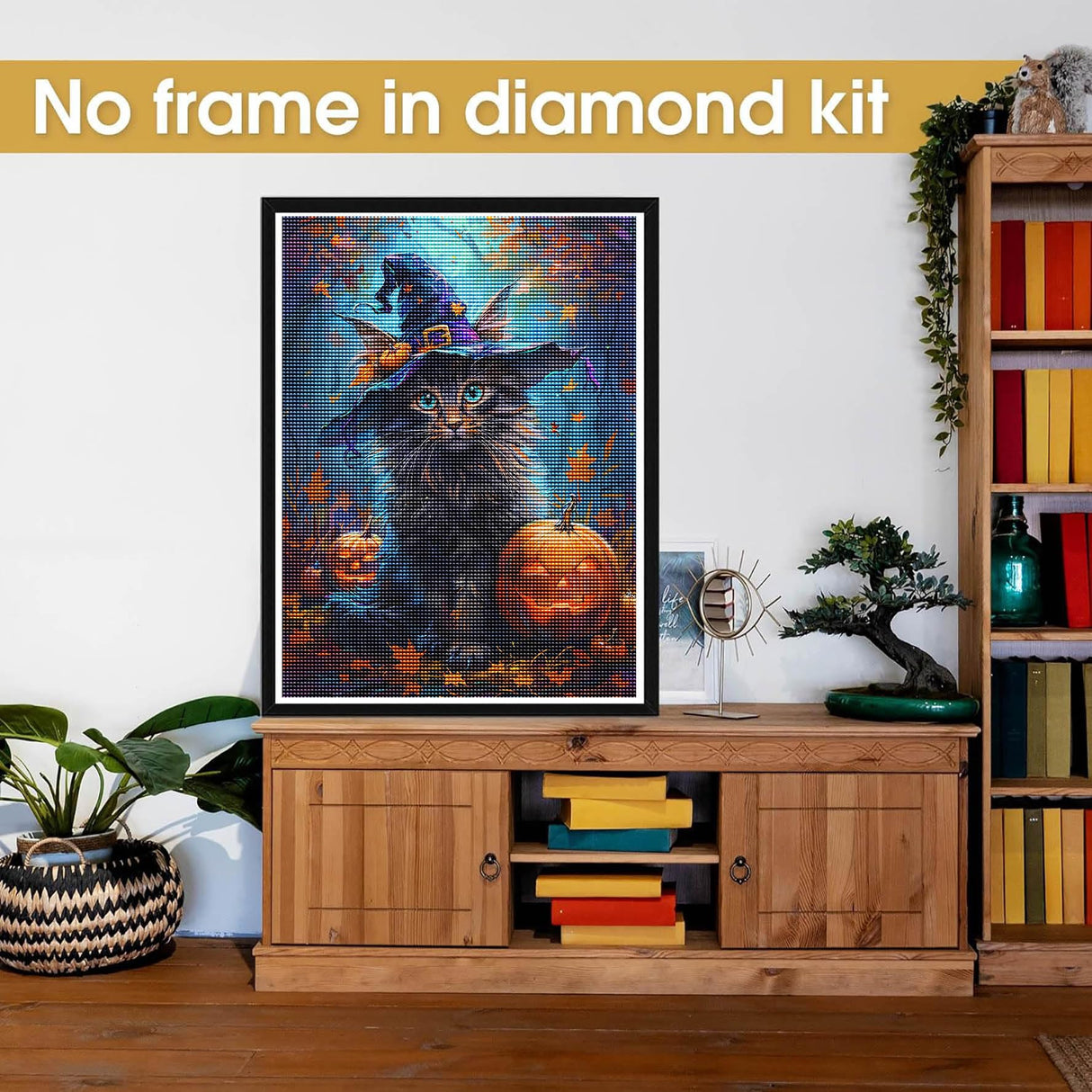 Bimkole 5D Diamond Art Kits for Adults Halloween Cat, Full Drill DIY Rhinestone Embroidery Set Paint with Diamonds Art Pumpkin by Number Kits Cross Stitch Home Wall Craft Decoration 12x16 Inch Bimkole