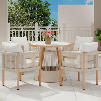 DAYAOUTDOOR Patio Dining Table and Chairs, Outdoor Furniture Set, Round Dining Sets for 4, Outdoor Dining Table Set, 5 Piece Patio Round Chairs Set, Small Outdoor Patio Sets for Kitchen, Beige