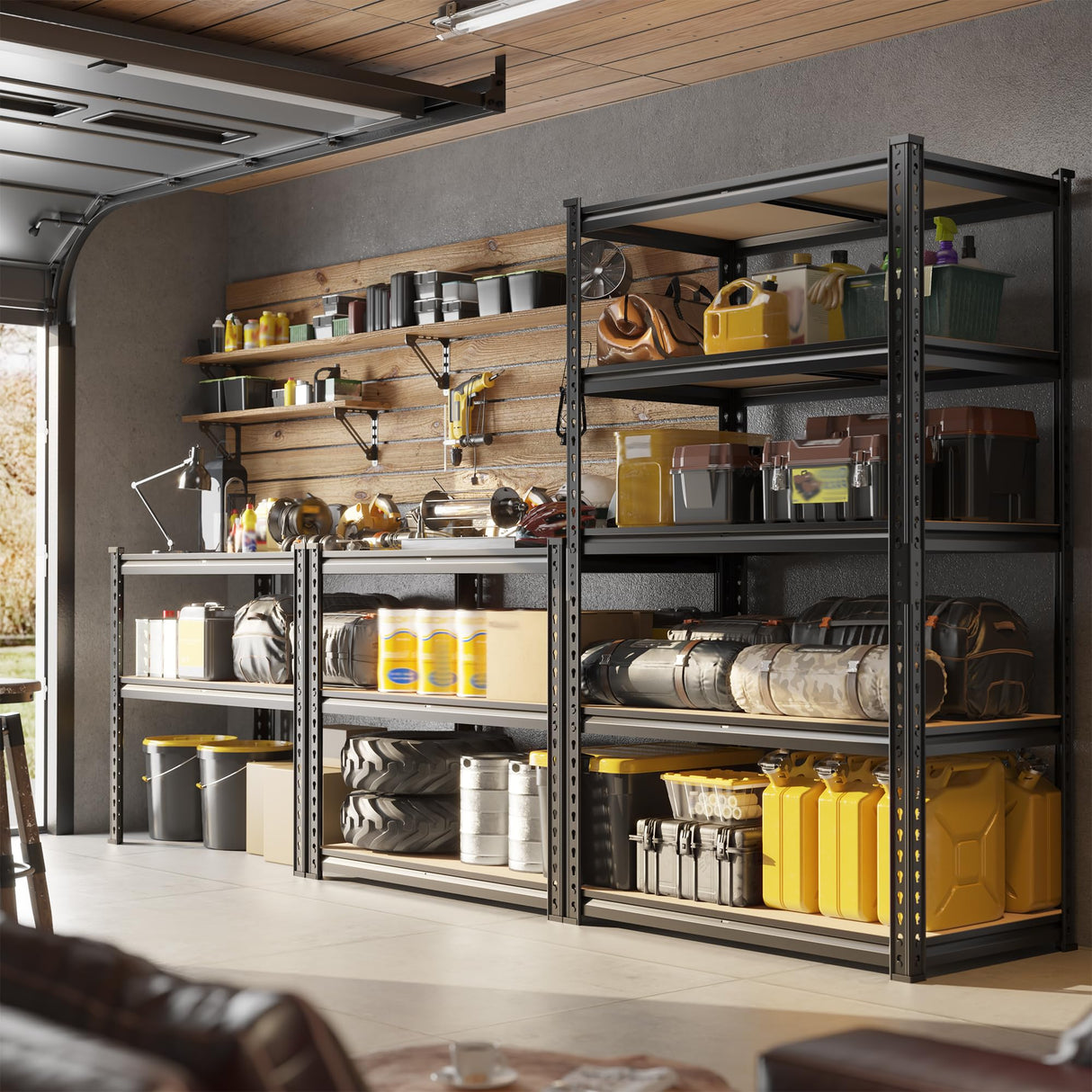 DurayLoly Set of 2 Storage Shelves 27.7"W Metal Shelving 2010LBS Garage Shelving Heavy Duty Garage Shelves Adjustable 5 Tier Metal Shelf for Pantry Kitchen Closet Basement Warehouse 11.9"D×27.7"W×60"H DurayLoly