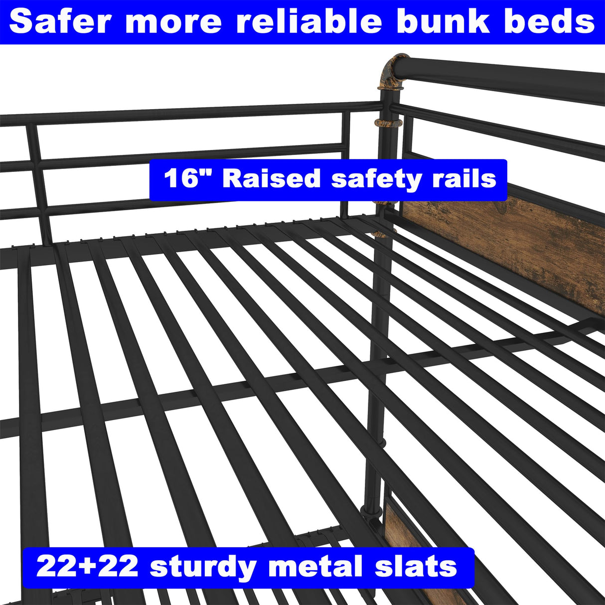 LEEKOUS Upgraded Version Thicken Metal Full XL Over Queen Bunk Bed, Best Industrial Style Heavy Duty Full Over Queen Size Bunk Bed, Convertible into 2 Beds Wood Board, Water Pipe Design for Adults LEEKOUS