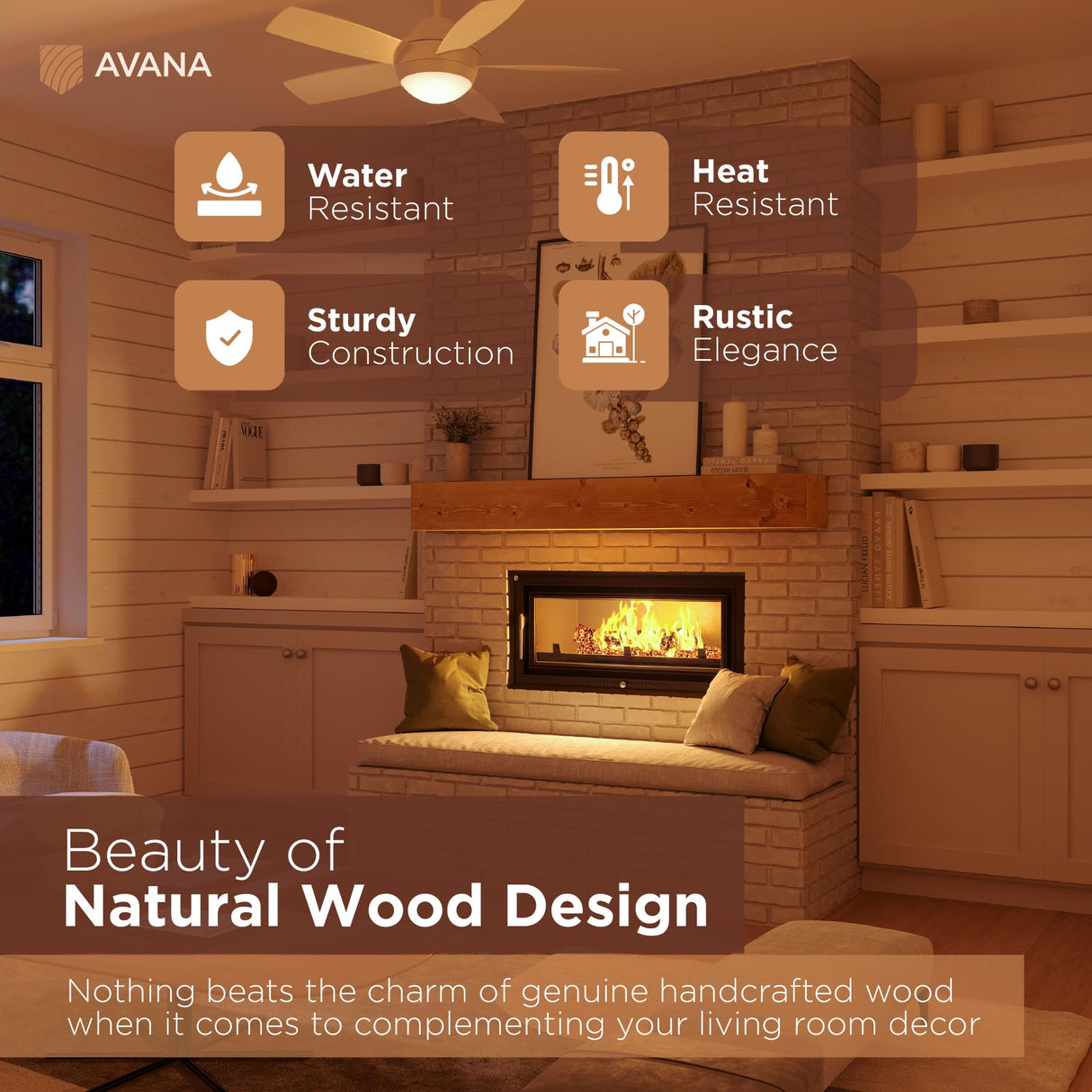 Avana Rustic Fireplace Mantle Shelf 60 Inches - Handcrafted Wood Mantles for Over Fireplace - Wall Mounted Farmhouse Fireplace Mantel Shelf - Floating Fireplace Mantels 60 Inch X 8 X 5 Rustic Natural Avana