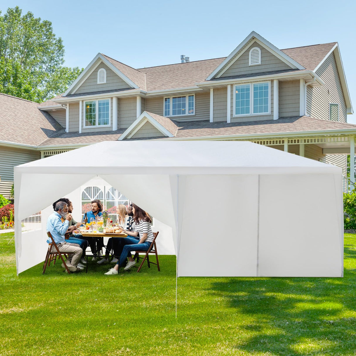 Outvita Outdoor Gazebo White Canopy with sidewalls, Wedding Party Tent with UV Blocking for Parties Sun Rain Shelter (10x20ft) Outvita