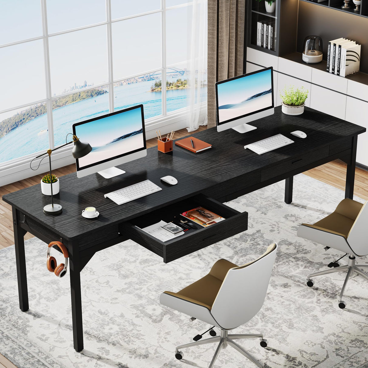Tribesigns 78.7" Extra Long Executive Office Desk, Double Desk with 2 Drawers, Black Tribesigns