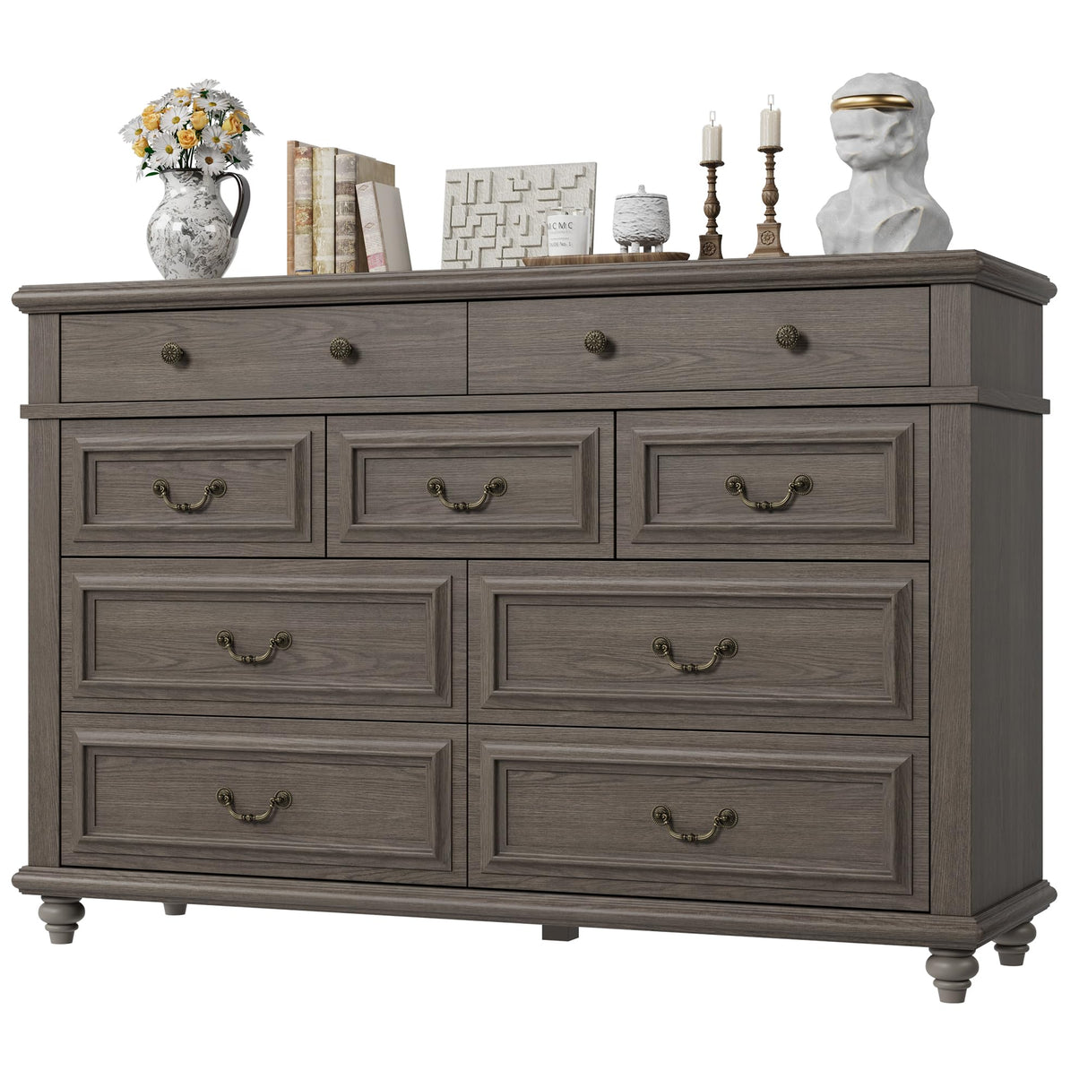 Jocoevol Farmhouse Dresser for Bedroom 9 Drawer Dresser with Deep Drawers, Tall Grey Big Large Wooden Chest of Drawers for Living Room, Hallway, Entryway (Grey, 9 Drawer) Jocoevol