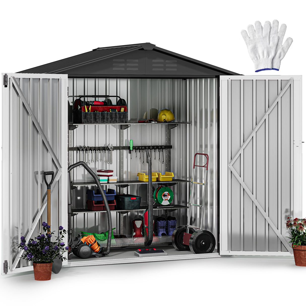 DWVO 6x4ft Storage Shed for Outdoors, Metal Sturdy Weatherproof Tool Locker with Secure Door and Ventilation for Equipment, Mowers, Bikes, Outdoor Spaces, Dark Gray DWVO
